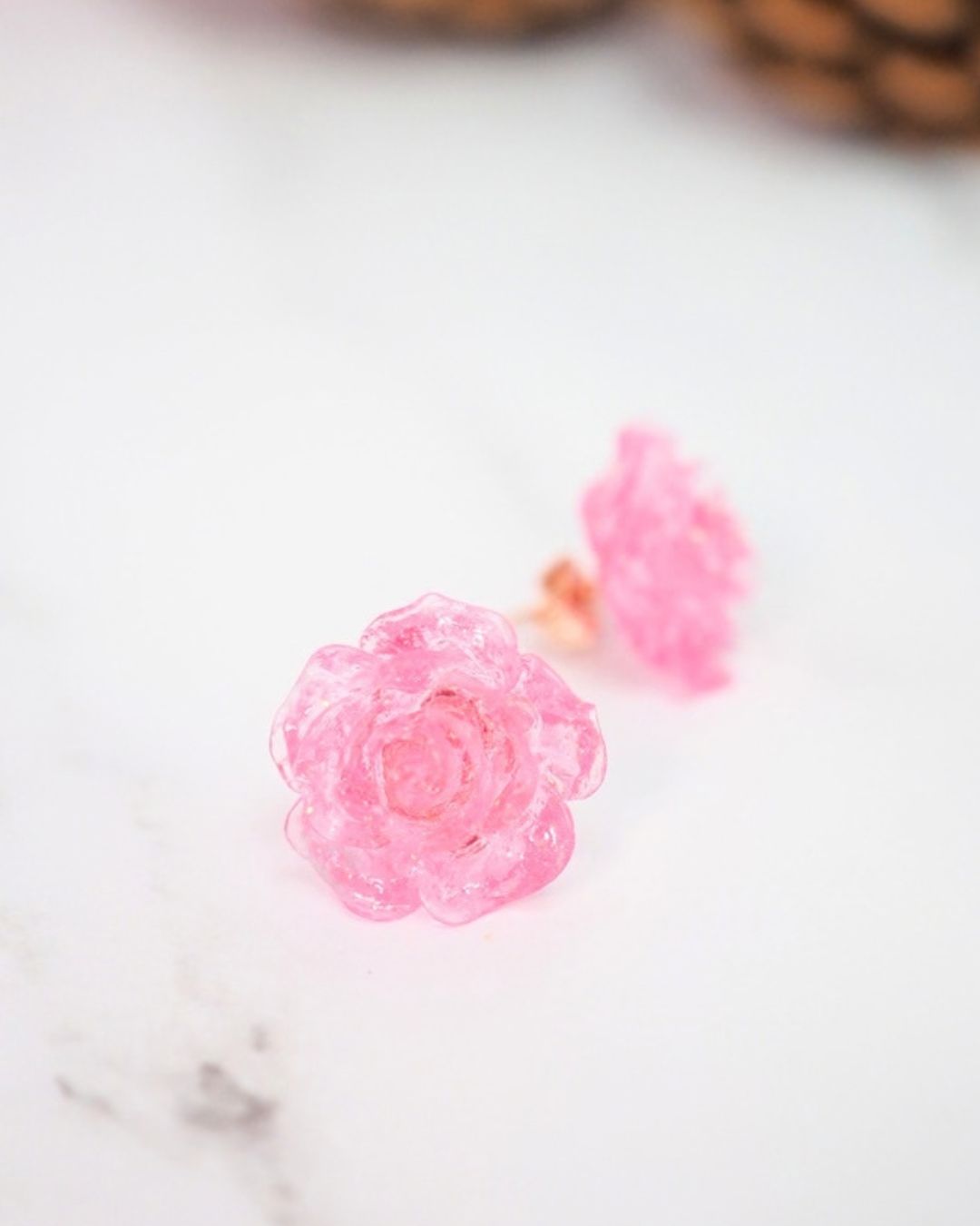 ♡ 耳環ꔚ閃閃粉紅玫瑰 ♡ SLCE023