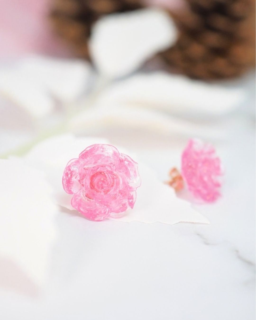 ♡ 耳環ꔚ閃閃粉紅玫瑰 ♡ SLCE023
