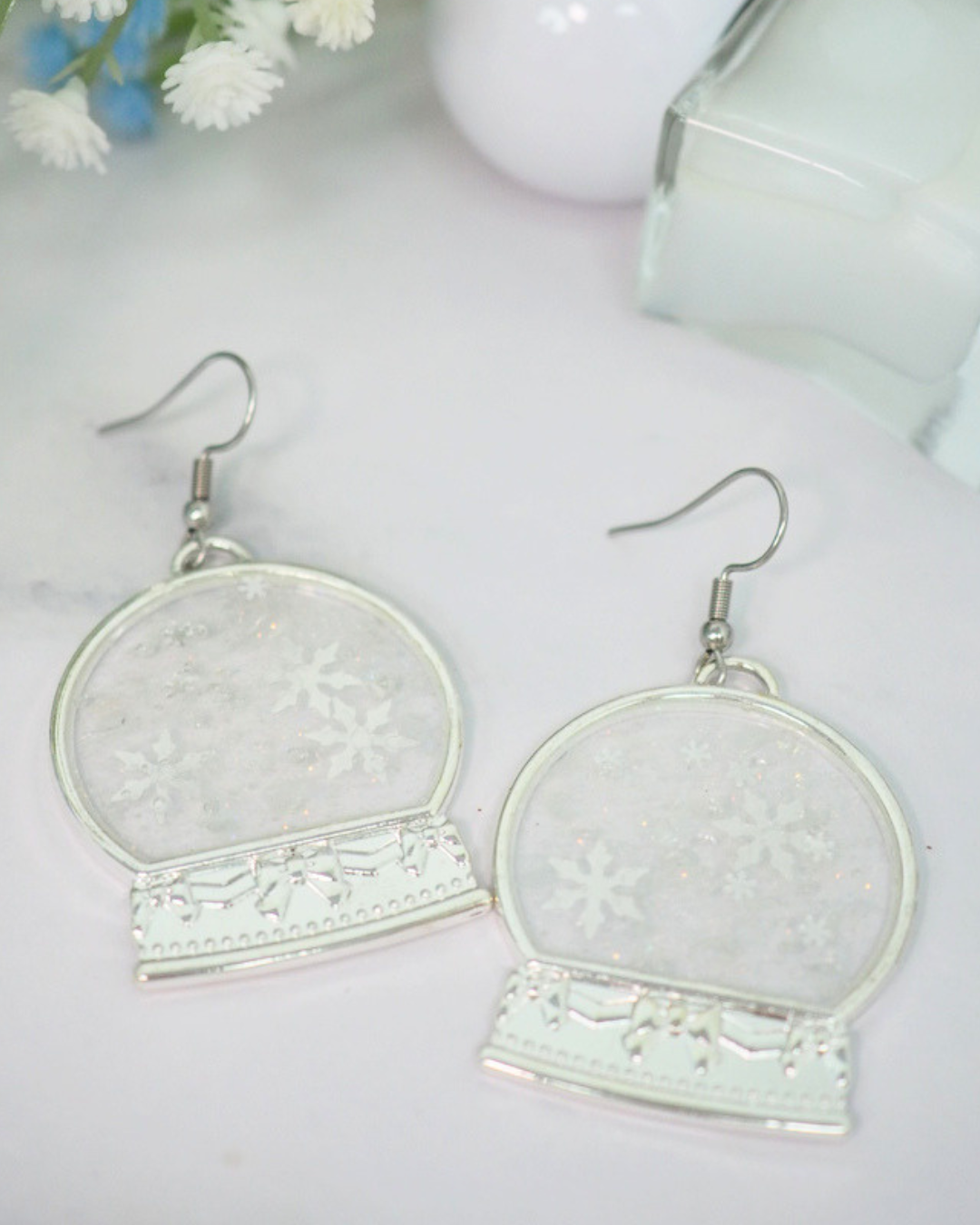 ♡ 耳環ꔚ雪花水晶球 ♡